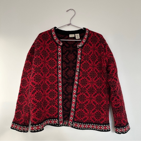 Nordic Inspired LL Bean Wool Sweater Cardigan - Picture 2 of 7